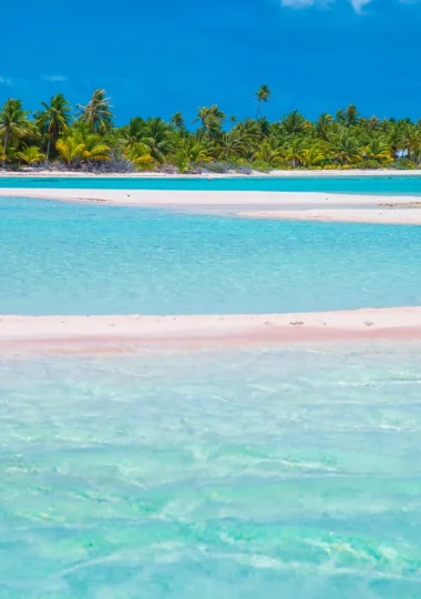 Une plage de sable rose, typique de Tikehau © Lei Tao